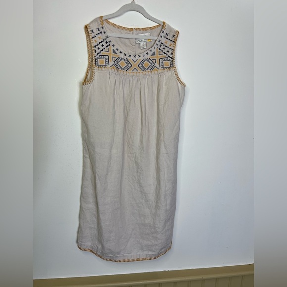 C&C California 100% Linen Embroidered Boho Shift Dress Cream S Beach Vacation - Picture 7 of 13
